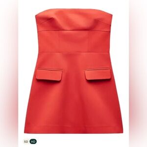 Zara strapless orange dress
